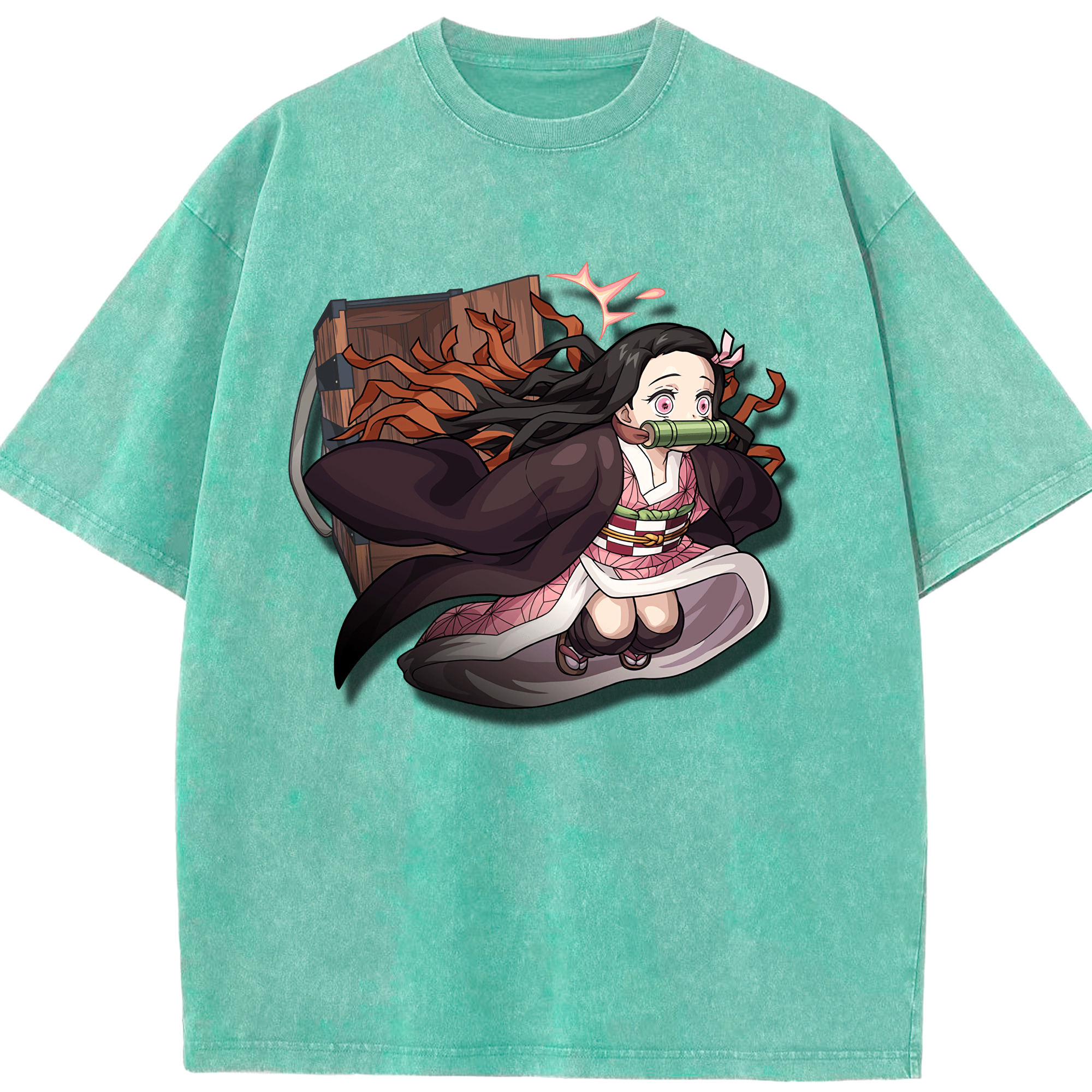 （画像用） 鬼滅の刃（きめつのやいば）竈門 禰󠄀豆子／かまど ねずこ Kamado Nezuko 綿100% ヴィンテージ風 半袖Tシャツ（フロントプリント）